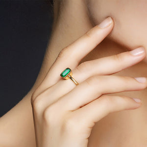 Gorgeous 18K Gold Color Emerald Ring for Women Vintage Real 925 Sterling Silver Ring Great Gifts For Her