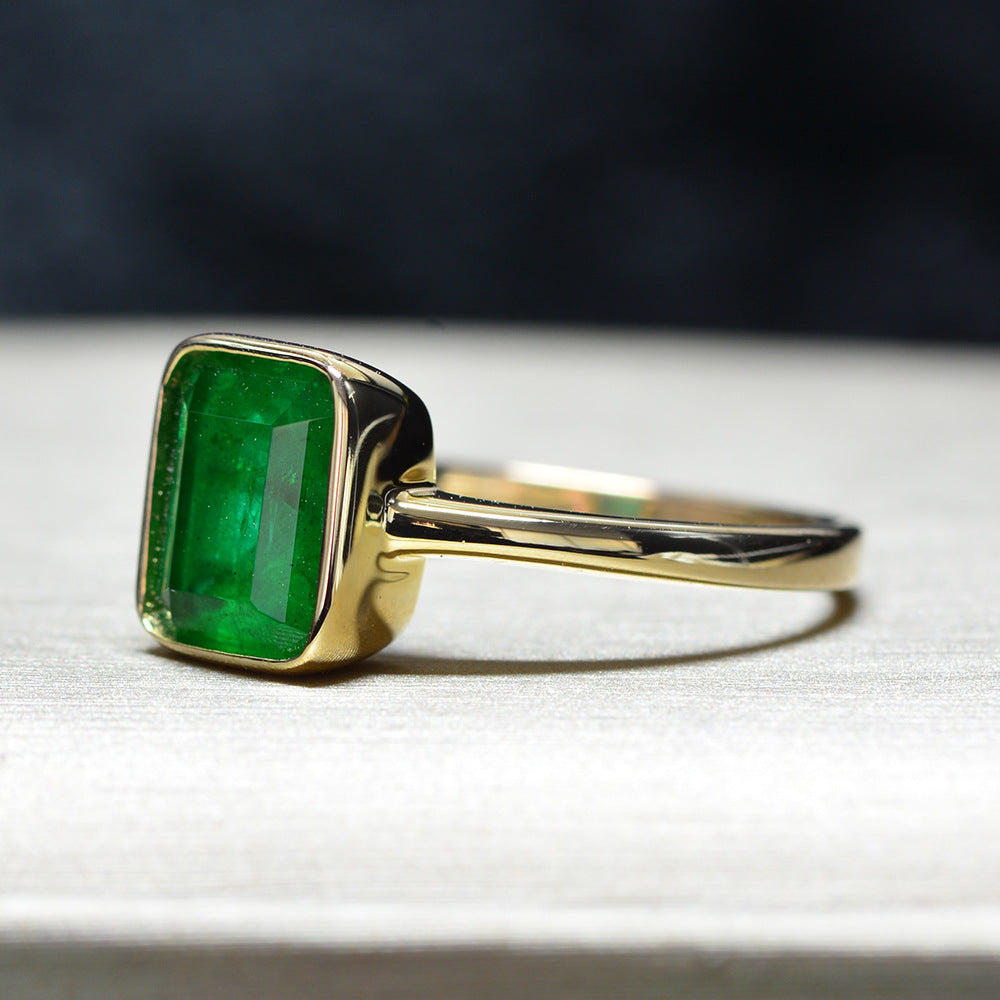 Gorgeous 18K Gold Color Emerald Ring for Women Vintage Real 925 Sterling Silver Ring Great Gifts For Her
