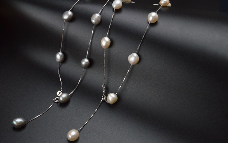 Premium Natural Freshwater Pearl Pendant Necklace with 925 Sterling Silver Gray White Baroque pearl Jewelry for Women