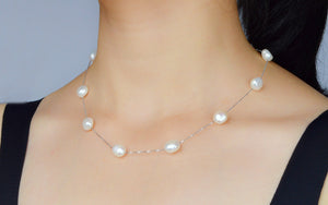 Premium Natural Freshwater Pearl Pendant Necklace with 925 Sterling Silver Gray White Baroque pearl Jewelry for Women