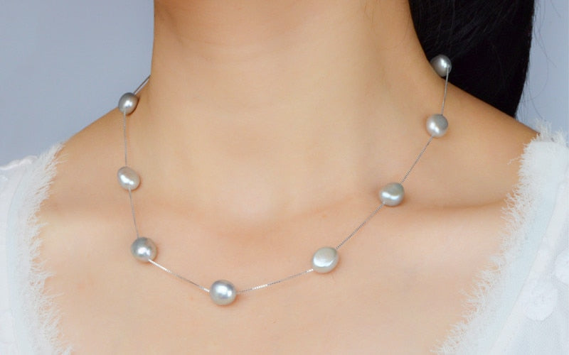 Premium Natural Freshwater Pearl Pendant Necklace with 925 Sterling Silver Gray White Baroque pearl Jewelry for Women