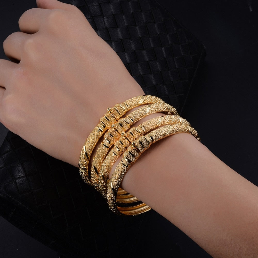 Luxury Trendy 24K Gold Color Bangle for Women/Girl Special Dubai Wedding Bride Bracelet Ramadan Middle East Jewelry