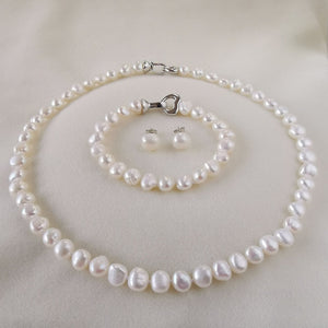 Gorgeous Freshwater Pearl Jewelry Sets with 925 Sterling Silver Necklace/Bracelet/Earrings For Women