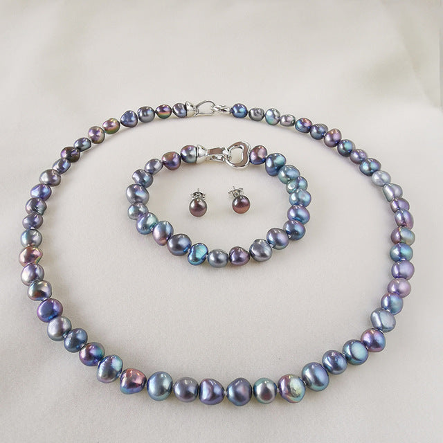 Gorgeous Freshwater Pearl Jewelry Sets with 925 Sterling Silver Necklace/Bracelet/Earrings For Women