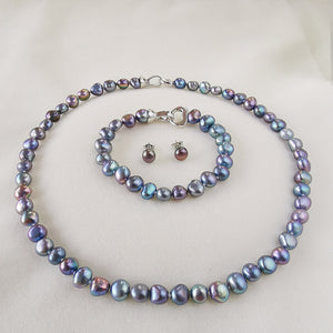 Gorgeous Freshwater Pearl Jewelry Sets with 925 Sterling Silver Necklace/Bracelet/Earrings For Women