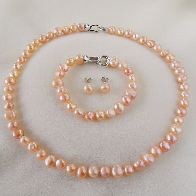 Gorgeous Freshwater Pearl Jewelry Sets with 925 Sterling Silver Necklace/Bracelet/Earrings For Women