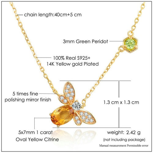 Beautiful 14K Gold Plated Natural Citrine Gemstone Necklaces 925 Sterling Silver Chain Pendant Jewelry