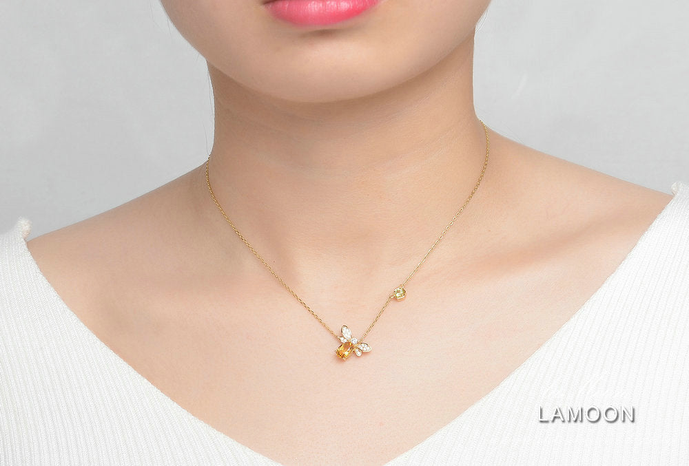 Beautiful 14K Gold Plated Natural Citrine Gemstone Necklaces 925 Sterling Silver Chain Pendant Jewelry