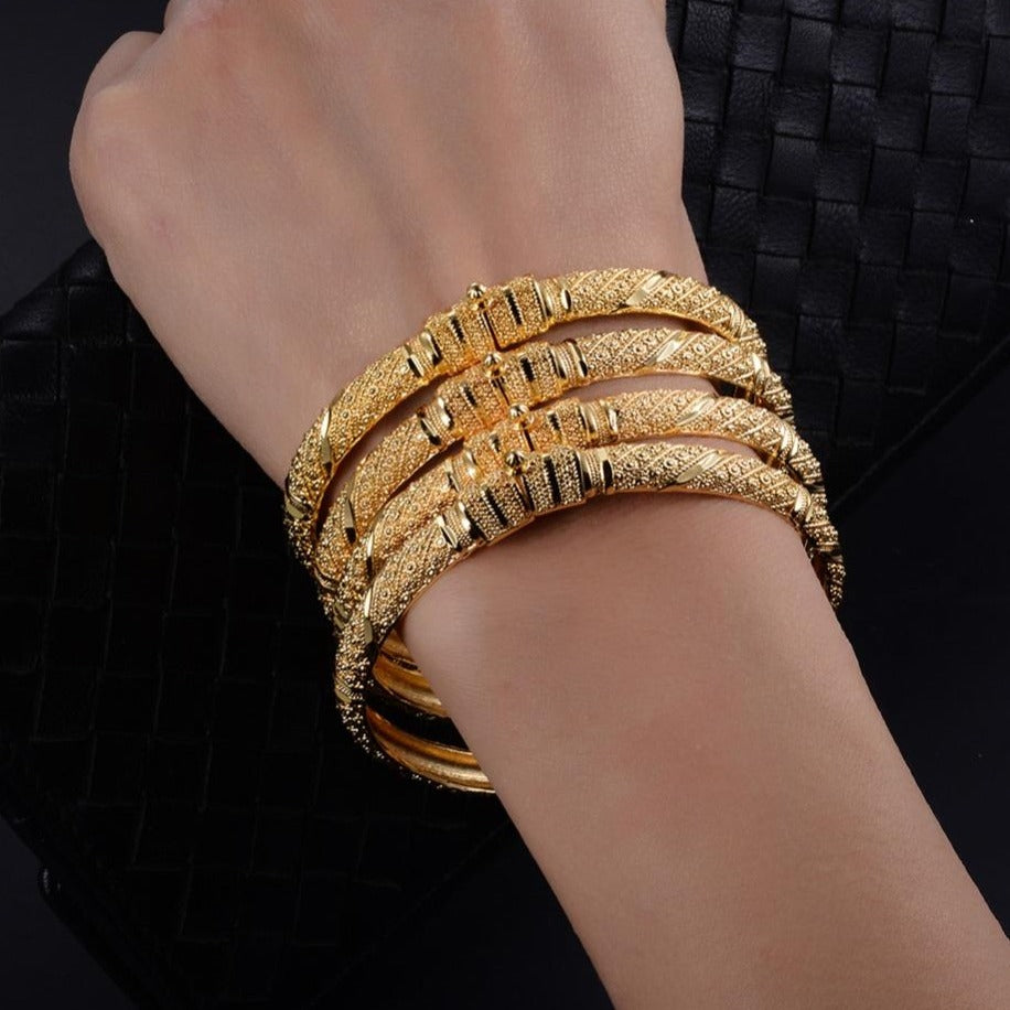 Luxury Trendy 24K Gold Color Bangle for Women/Girl Special Dubai Wedding Bride Bracelet Ramadan Middle East Jewelry