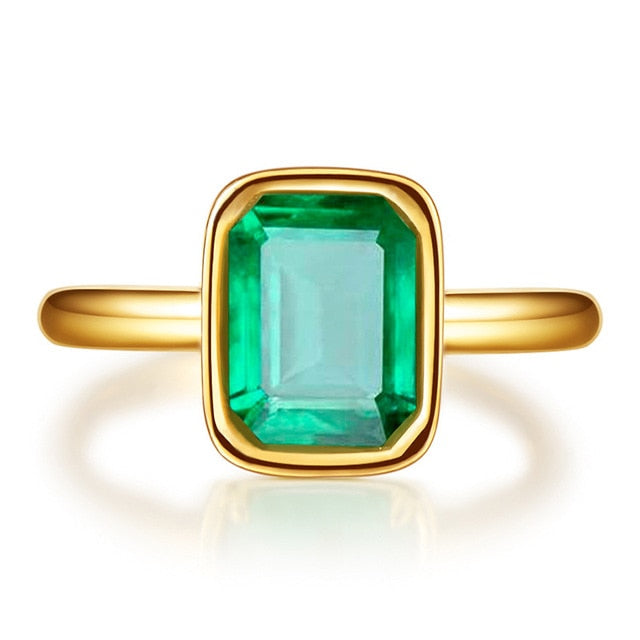 Gorgeous 18K Gold Color Emerald Ring for Women Vintage Real 925 Sterling Silver Ring Great Gifts For Her