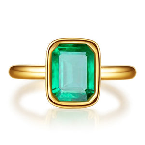 Gorgeous 18K Gold Color Emerald Ring for Women Vintage Real 925 Sterling Silver Ring Great Gifts For Her