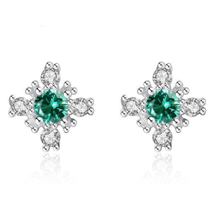 Stunning Russian Emerald Snowflake Stud Earrings 925 Sterling Silver Earring For Women Gemstone Jewelry Gifts