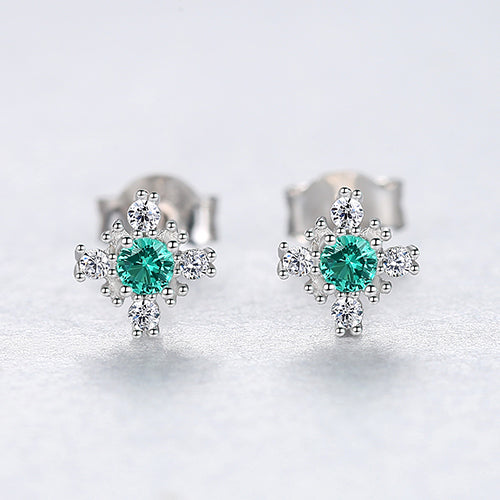 Stunning Russian Emerald Snowflake Stud Earrings 925 Sterling Silver Earring For Women Gemstone Jewelry Gifts