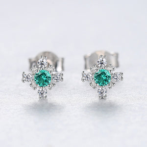 Stunning Russian Emerald Snowflake Stud Earrings 925 Sterling Silver Earring For Women Gemstone Jewelry Gifts
