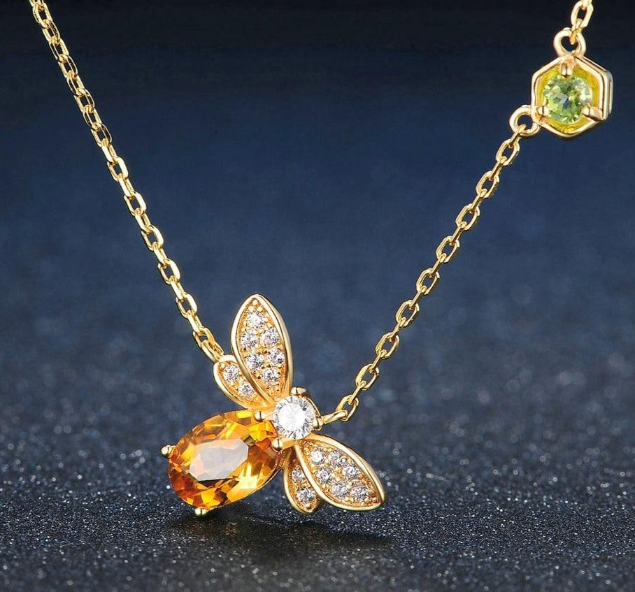 Beautiful 14K Gold Plated Natural Citrine Gemstone Necklaces 925 Sterling Silver Chain Pendant Jewelry