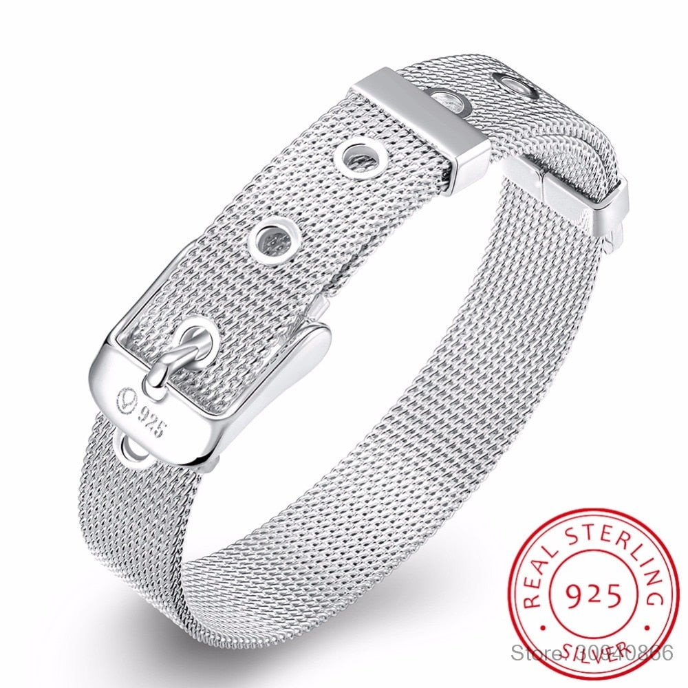 Pure 925 Sterling Silver Bracelet Stylish Belt Design Top Quality 10mm Watch Chain For Woman
