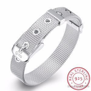 Pure 925 Sterling Silver Bracelet Stylish Belt Design Top Quality 10mm Watch Chain For Woman