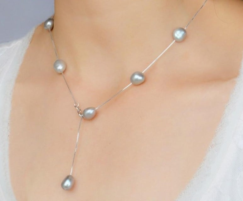 Premium Natural Freshwater Pearl Pendant Necklace with 925 Sterling Silver Gray White Baroque pearl Jewelry for Women