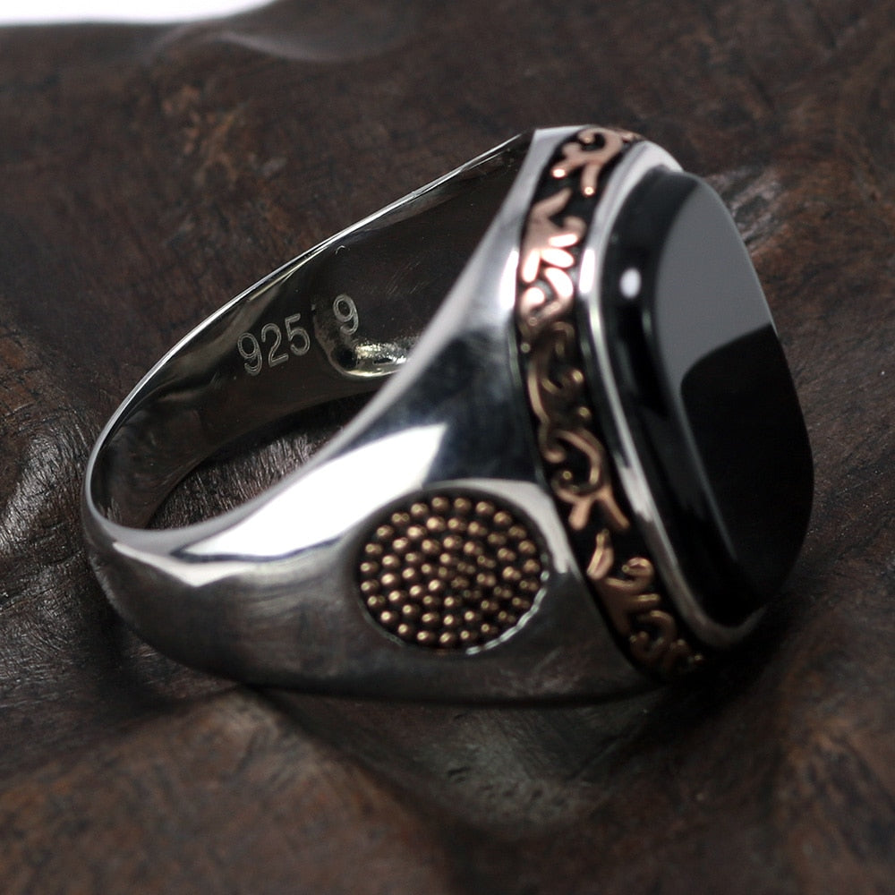 Gorgeous Natural High Quality Onyx Gemstone Vintage Men's Ring with Real 925 Sterling Silver