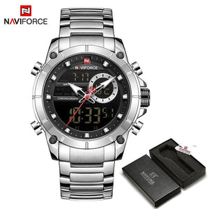 Stunning Military Men Sport Wrist Watch with Quartz Stainless Steel Waterproof Dual Display