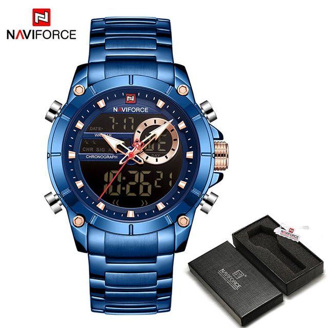 Stunning Military Men Sport Wrist Watch with Quartz Stainless Steel Waterproof Dual Display