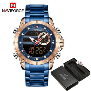 Stunning Military Men Sport Wrist Watch with Quartz Stainless Steel Waterproof Dual Display