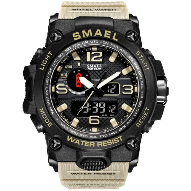 50m Waterproof Military Watches For Men with Clock Alarm & Dual Display