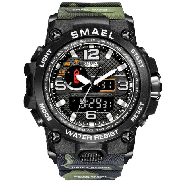 50m Waterproof Military Watches For Men with Clock Alarm & Dual Display