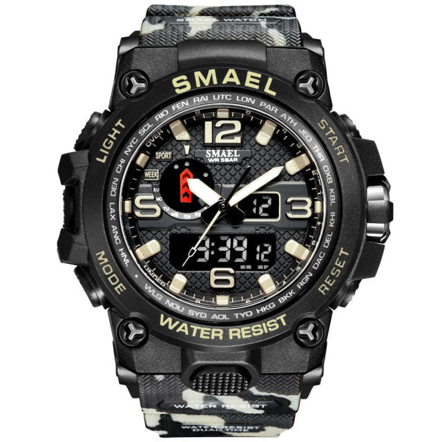 50m Waterproof Military Watches For Men with Clock Alarm & Dual Display