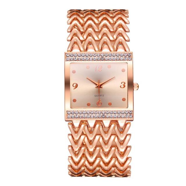 Hot Selling Square Wrist Watches for Women Stainless Steel in Rose Silver Gold Colors