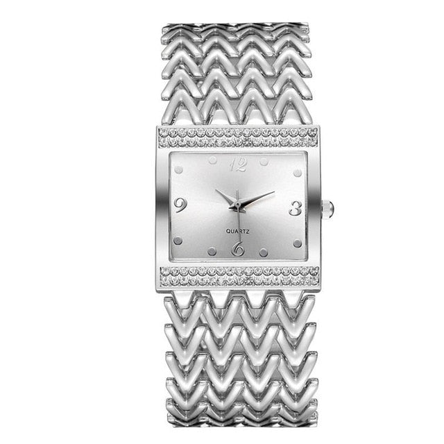 Hot Selling Square Wrist Watches for Women Stainless Steel in Rose Silver Gold Colors
