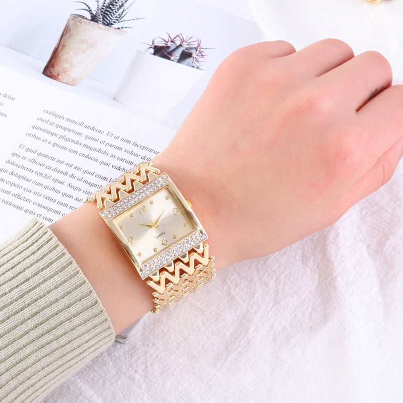 Hot Selling Square Wrist Watches for Women Stainless Steel in Rose Silver Gold Colors