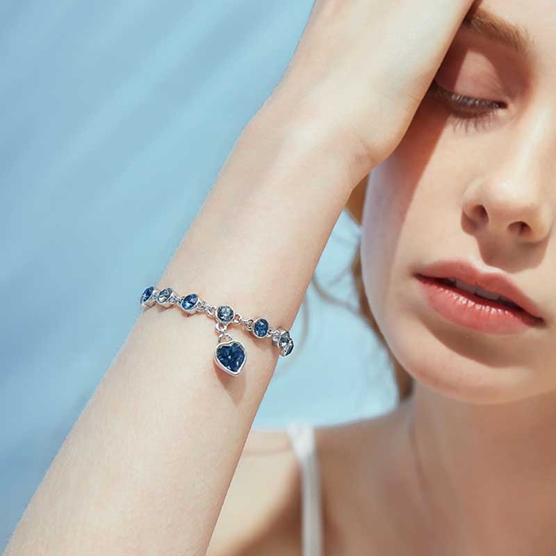 Stylish Magnetic Therapy Weight Loss Bracelet with 925 Silver & Blue Crystal  Burning Fat Health Jewelry