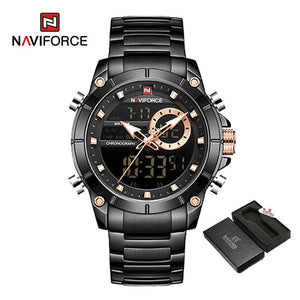 Stunning Military Men Sport Wrist Watch with Quartz Stainless Steel Waterproof Dual Display