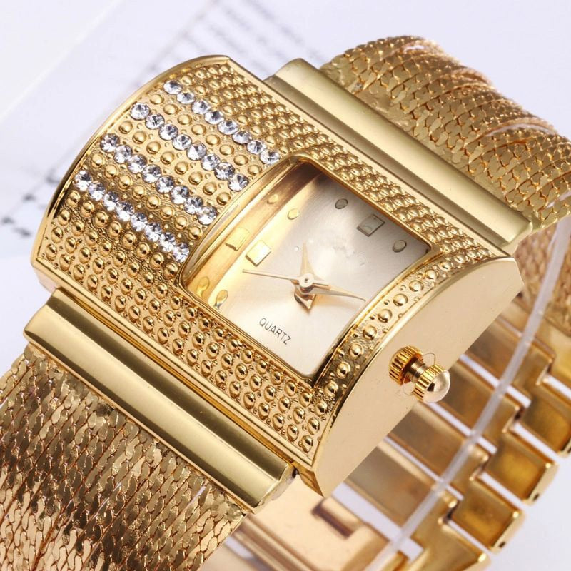 Super Creative & Luxury Ladies Wrist Watches with Gold Steel Strap & Waterproof