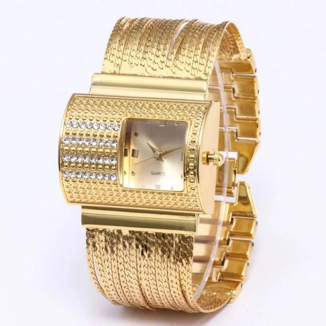 Super Creative & Luxury Ladies Wrist Watches with Gold Steel Strap & Waterproof