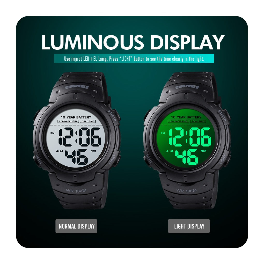 Best Outdoor Digital Sport Watch 100M Waterproof & Led Light Stopwatch