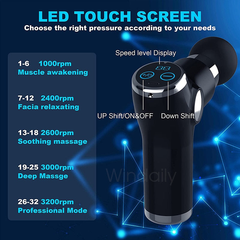 Super Comfort Designed Mini Electric 32-Speed Massage Gun with LCD Touch Screen
