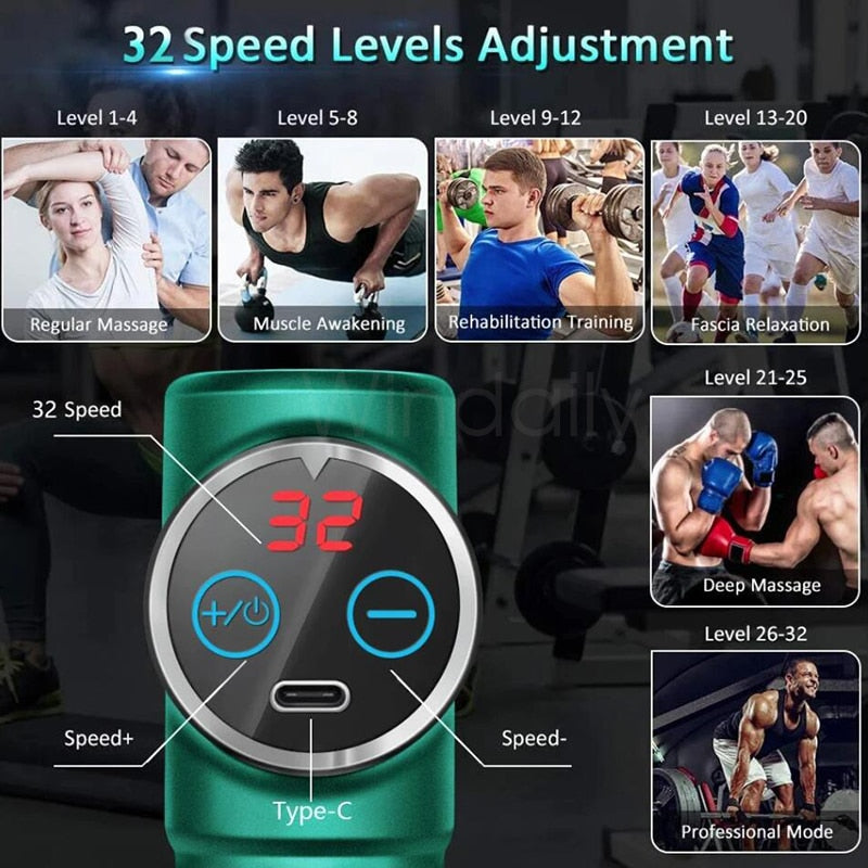 Super Comfort Designed Mini Electric 32-Speed Massage Gun with LCD Touch Screen