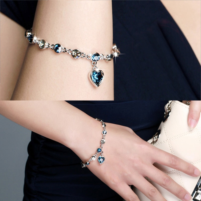 Stylish Magnetic Therapy Weight Loss Bracelet with 925 Silver & Blue Crystal  Burning Fat Health Jewelry