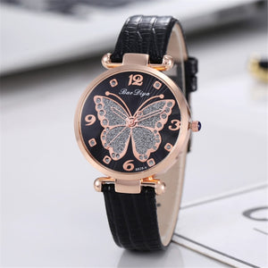 Flying Butterfly Diamond Dial Design Quartz Watches with Leather Strap Gifts for Her