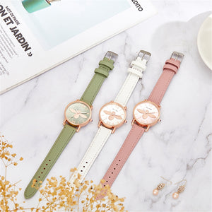 Simple Little Bee Design Women Watches with High Quality Leather Strap