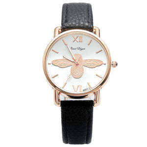 Simple Little Bee Design Women Watches with High Quality Leather Strap