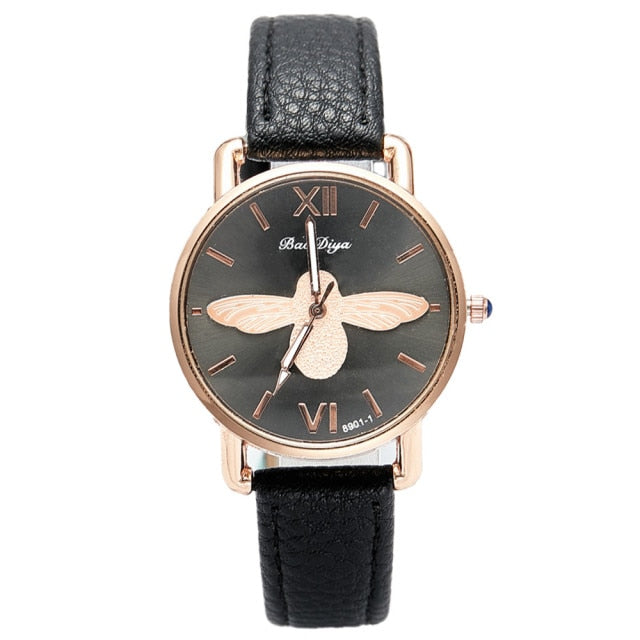 Simple Little Bee Design Women Watches with High Quality Leather Strap