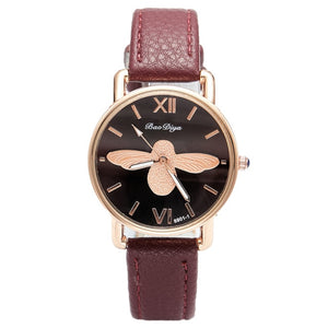 Simple Little Bee Design Women Watches with High Quality Leather Strap