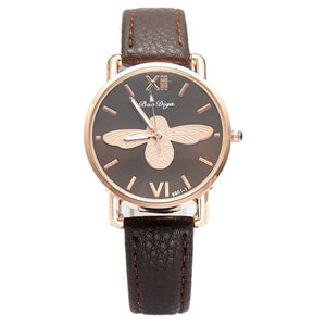 Simple Little Bee Design Women Watches with High Quality Leather Strap