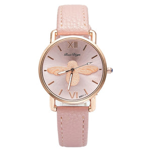 Simple Little Bee Design Women Watches with High Quality Leather Strap