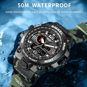 50m Waterproof Military Watches For Men with Clock Alarm & Dual Display