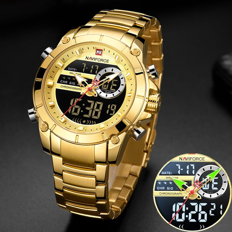 Stunning Military Men Sport Wrist Watch with Quartz Stainless Steel Waterproof Dual Display