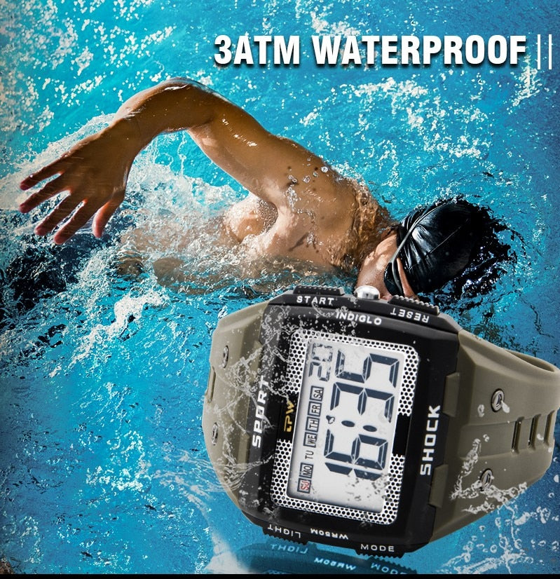 High Quality Men Digital Outdoor Sport Watch with Big Numbers Easy to Read 50 Meter Water Resistant